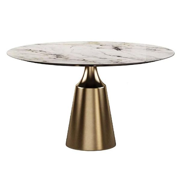 Стол круглый Lucas 120, керамика глянцевая, белая / опора золото - Вид 1