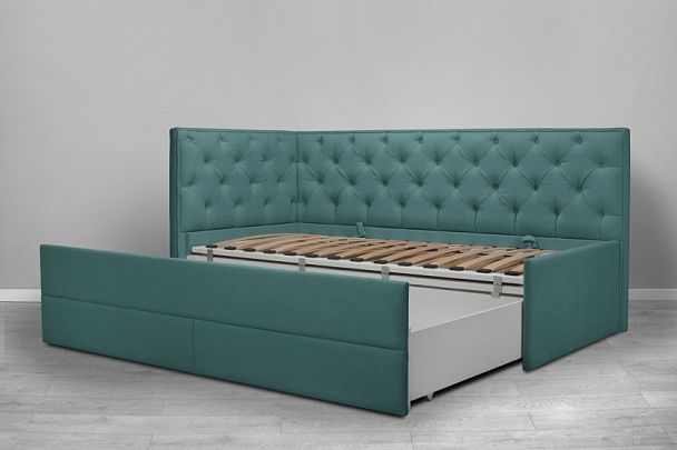 Кровать «Порше», каретная стяжка с доп. спальным местом, бирюзовая - Вид 3