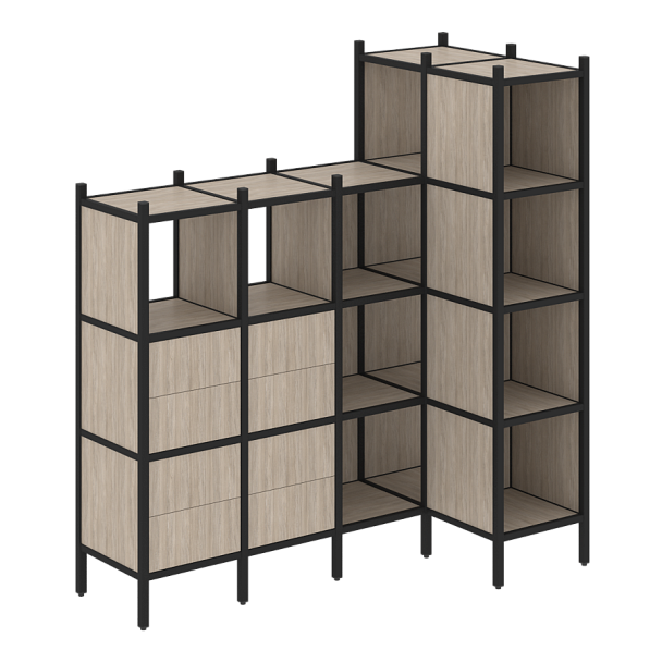 Loft Угловой внутренний стеллаж наборный VR.L-47 Дуб аттик/Чёрный металл 1694*862*1869 - Вид 1