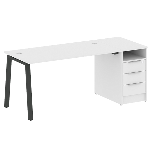 Metal System Р. ст. с тумбой на А-образном м/к БА.РС-СТП-1.3 Белый/Антрацит металл 1812*720*750 - Вид 1