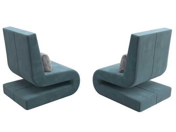 Кресло Волна (полностью велюр бирюзовый, подушки велюр серый с узором) - Вид 5