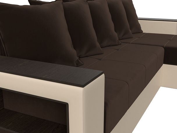 Диван угловой Дубай Лайт угол правый (основа микровельвет коричневый, компаньон экокожа бежевая) - Вид 4