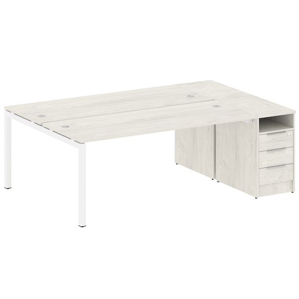 Metal System Quattro Р. ст. с тумбой на П-образном м/к 50БП.РС-СТП-2.5 Дуб наварра/Белый металл 2212*1475*750 - Вид 1