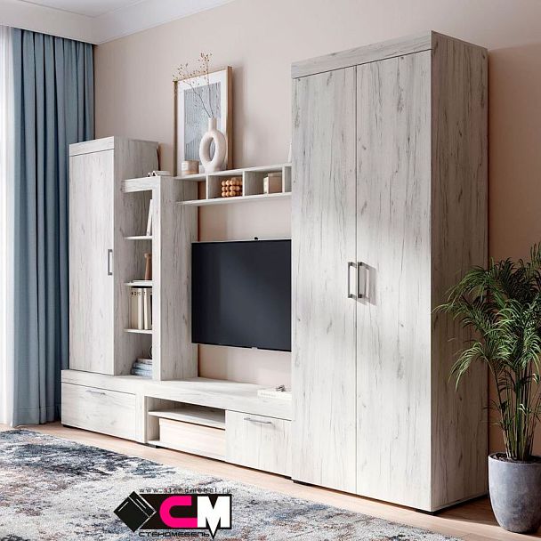 Гранд стеллаж 01 (ШК 5) (0.896х1,945х0,449) дуб крафт белый - Вид 3