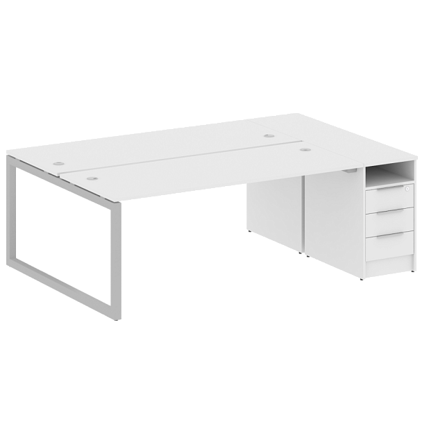Metal System Quattro Р. ст. с тумбой на О-образном м/к 50БО.РС-СТП-2.5 Белый/Серый металл 2212*1475*750 - Вид 1