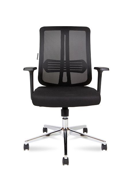 Кресло офисное Tema Сhrome LB  / база хром / черный пластик / черная сетка / черная ткань - Вид 2
