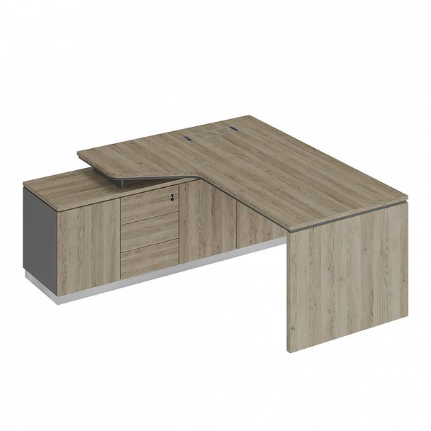 Стол руководителя эргономичный (опора ДСП) на опорной тумбе левый "City" СИ 117 дуб гладстоун светлый/антрацит премиум/дуб гладстоун светлый - Вид 1