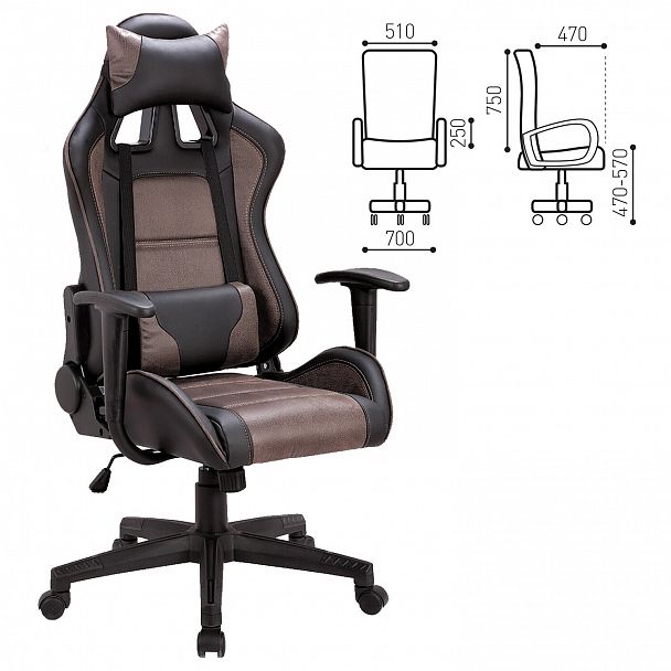 Кресло компьютерное BRABIX "GT Racer GM-100", две подушки, ткань, экокожа, черное/коричневое, 531819 - Вид 4