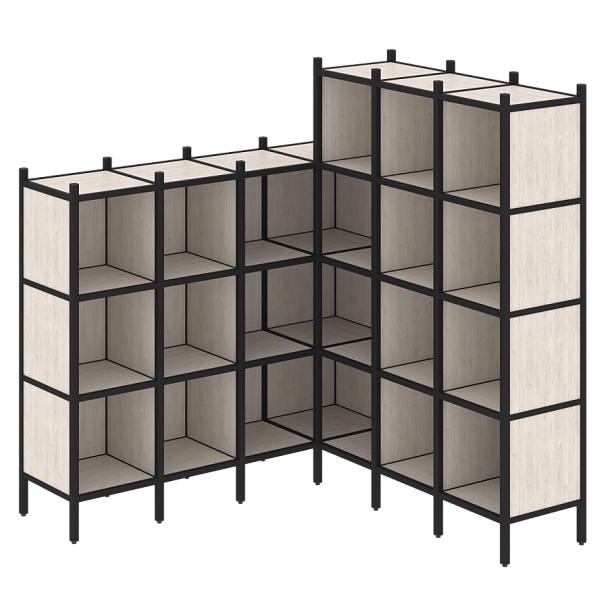 Loft Угловой внутренний стеллаж наборный VR.L-50 Денвер светлый/Чёрный металл 1694*1694*1869 - Вид 1