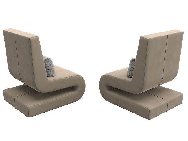 Кресло Волна (полностью велюр бежевый, подушки велюр серый с узором) - Вид 5