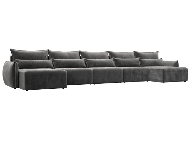 Диван п-образный Лига-051 НПБ МегаЛонг Велюр серый - Вид 1