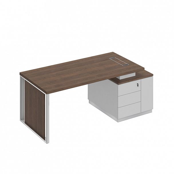 Стол руководителя на опорной тумбе (левый/правый) с декоративной вставкой "Bravo" БР 111 дуб гладстоун/белый премиум/белый премиум - Вид 1