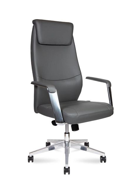 Кресло офисное / Davos Grey / алюминиевая  база / серая экокожа - Вид 1