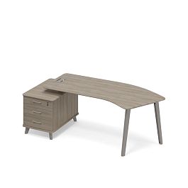 Стол руководителя эргономичный на опорной тумбе малой левый (тип 5) Time metal ТМ М1 129 МП ВЛ ВЛ вяз либерти - Фото предпросмотра