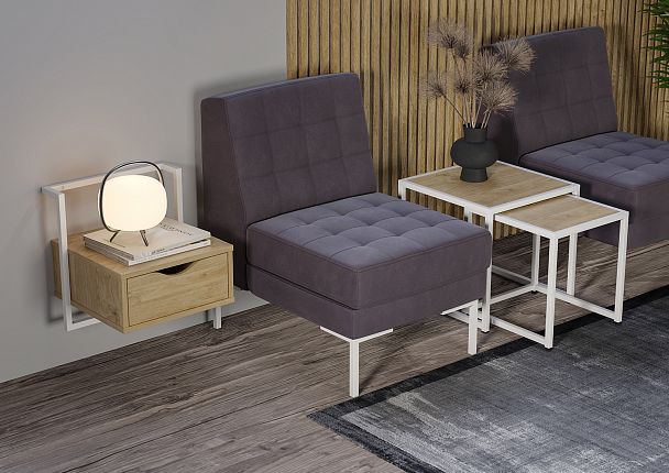 Тумба навесная "Loft" (крепление к стене) VR.L-SY1 Тиквуд Светлый/Белый - Вид 2