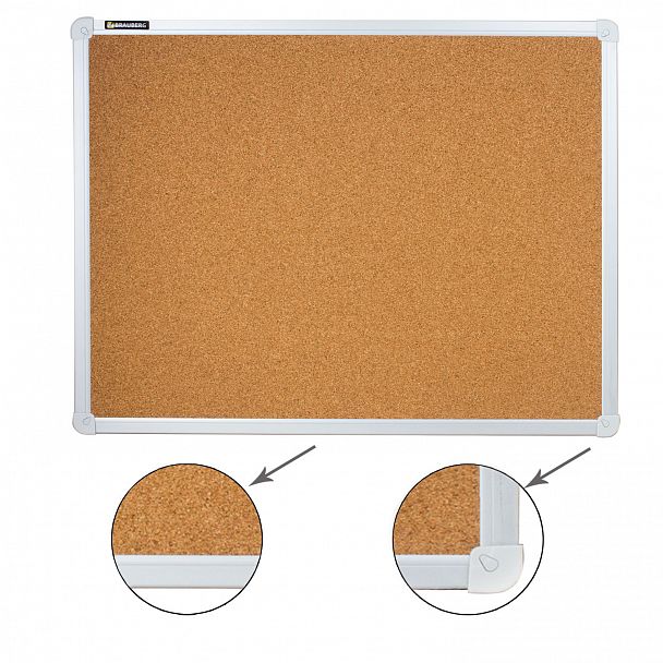 Доска пробковая для объявлений 45х60 см, алюминиевая рамка, ГАРАНТИЯ 10 ЛЕТ, РОССИЯ, BRAUBERG, 231711 - Вид 3