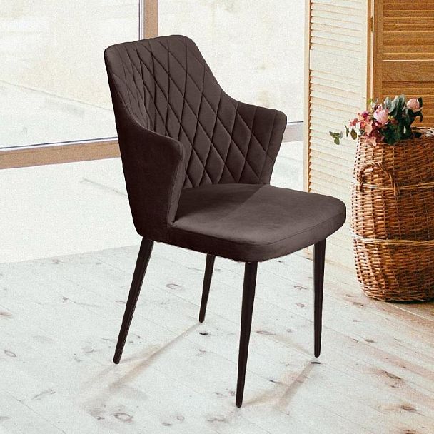 Стул с подлокотниками Hunt ромб, бархат антрацит 14 / чёрный конус - Вид 4