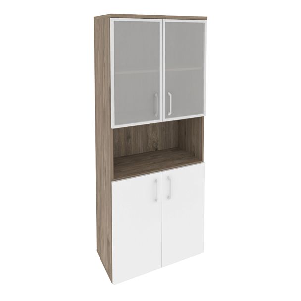 Onix Шкаф высокий широкий O.ST-1.4 R Тиквуд темный/Белый бриллиант 800*420*1977 - Вид 1