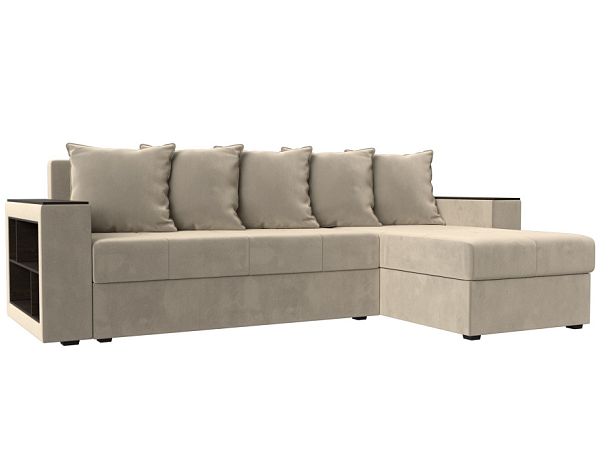 Диван угловой Дубай Лайт угол правый (полностью микровельвет бежевый) - Вид 1