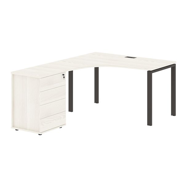 Стол эргономичный с тумбой EUCET 1318(L) Ясень Траун/Мокко 1360х1880х750 EDIS - Вид 1