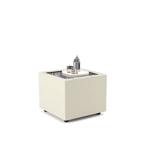 Стол журнальный со стеклом (экокожа) Юнона Un/st/o/s экокожа светло-бежевая CN1112 - Вид 1