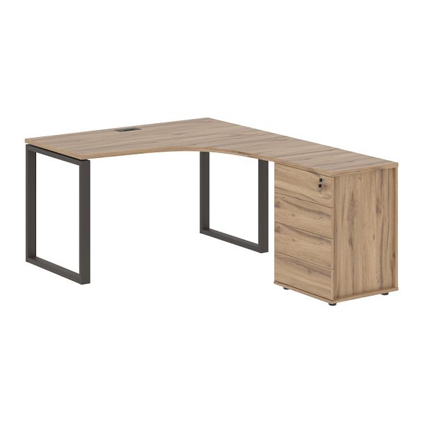 Стол эргономичный с тумбой EQCET 1318(R) Дуб Денвер светлый/Мокко 1360х1880х750 EDIS - Вид 1