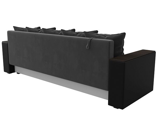 Диван прямой Дубай Лайт полки справа (основа велюр серый, компаньон экокожа черная) - Вид 6