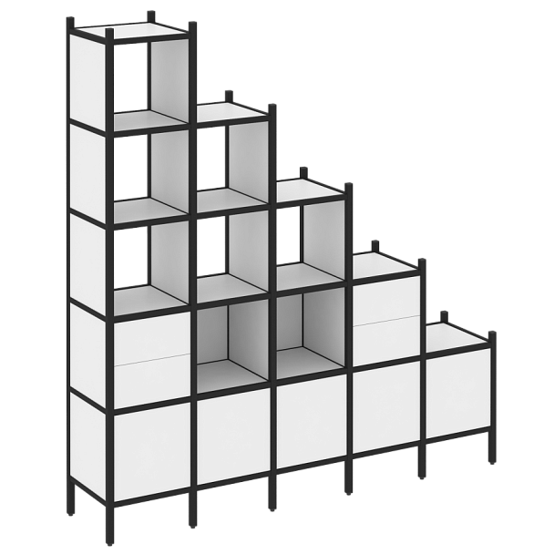 Loft Прямой стеллаж наборный VR.L-23 Белый бриллиант/Чёрный металл 2110*446*2280 - Вид 1