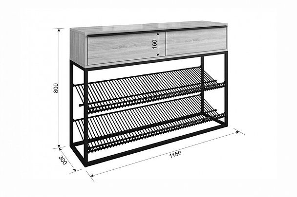 Обувница Крафт 2 LMN-02.1797 черный муар/дуб сонома - Вид 3