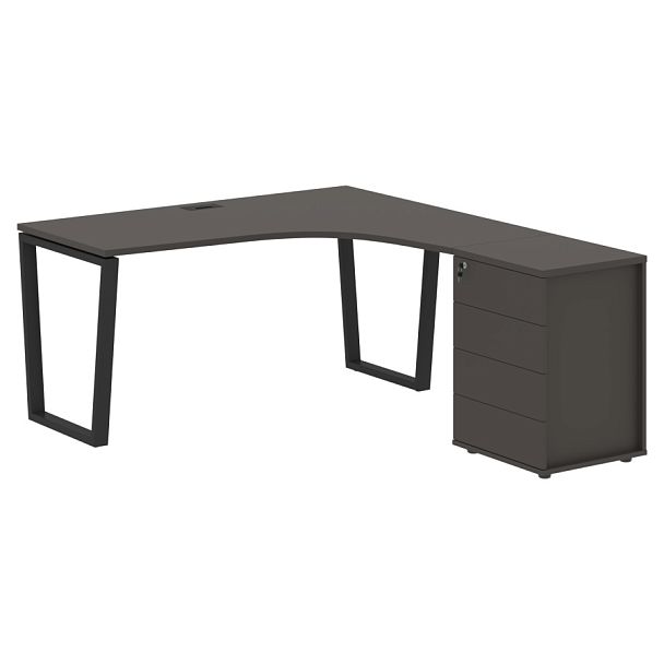 Стол эргономичный с тумбой EVCET 1518(R) Мокко/Черный 1560х1880х750 EDIS - Вид 1