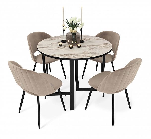 Обеденная группа Sheffilton SHT-DS222 браун стоун/черный/латте/черный муар - Вид 2