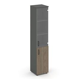 Style Project Шкаф высокий узкий SN.STU.E-102(R) Антрацит/Вяз Благородный/Прозрачный/Черный Ручки 40 - Фото предпросмотра
