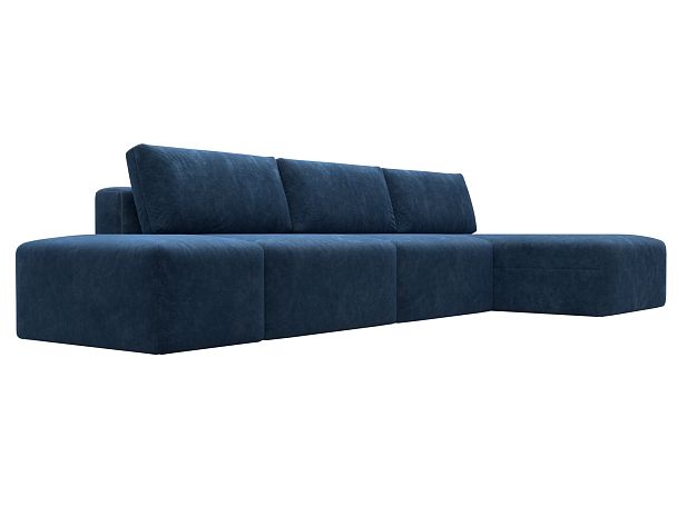Диван угловой модульный с пуфом Лига-060 НПБ Лонг угол универсальный Велюр синий - Вид 3