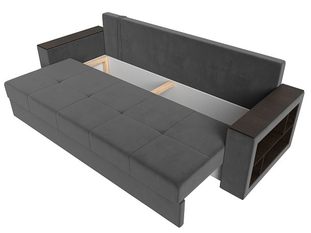 Диван прямой Дубай Лайт полки справа (полностью велюр серый) - Вид 7