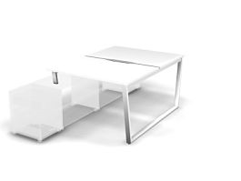 MATRIX 121В200-V Стол прямой двойной с опорой на тумбу, пров. вырезной (V-опоры) 1180х1590х775 Белый - Фото предпросмотра