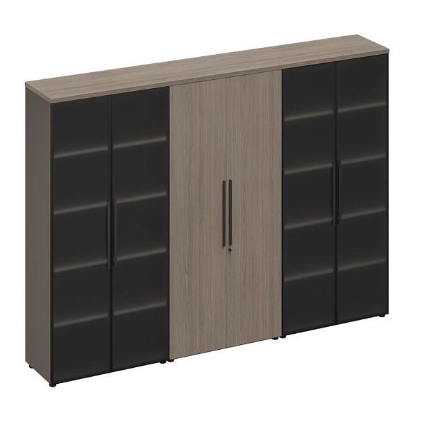 Шкаф комбинированный с высокими дверьми (стекло-одежда-стекло) U.RUS РС 335 ДЧ/ЛС дуб виченца/лава серая - Вид 1