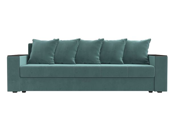 Диван прямой Дубай Лайт полки слева (полностью Велюр бирюзовый) - Вид 2