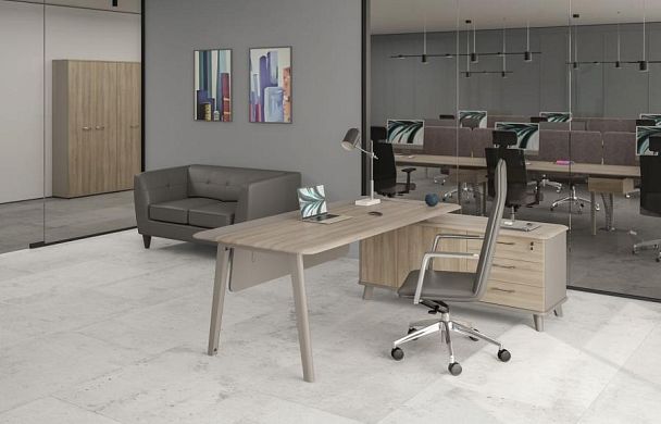 Шкаф средний греденция закрытый Time metal ТМ 343 МП/ВЛ/МП.ВЛ мокко премиум (корпус) / вяз либерти (столешница, топ, фасад) - Вид 2