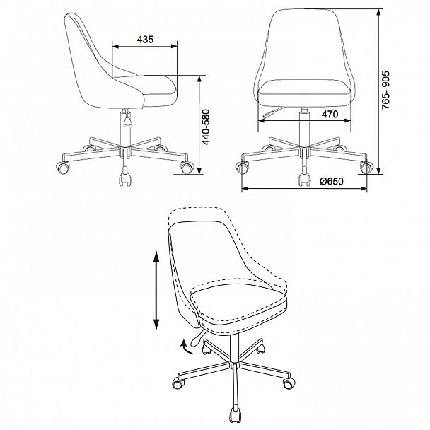 Кресло CH-340M, пятилучие металлическое, ткань, светло-коричневое, 1397884 - Вид 3