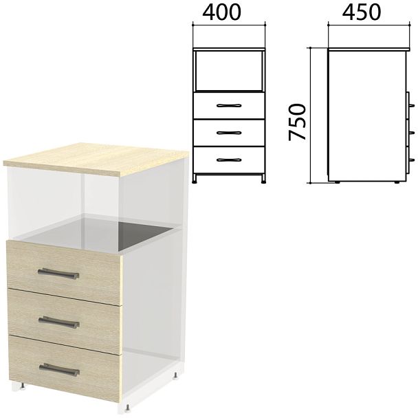 Крышка и фасады ящиков для тумбы приставной "Канц" 400х450х750 мм, цвет дуб молочный, ТК31.15.2 - Вид 1