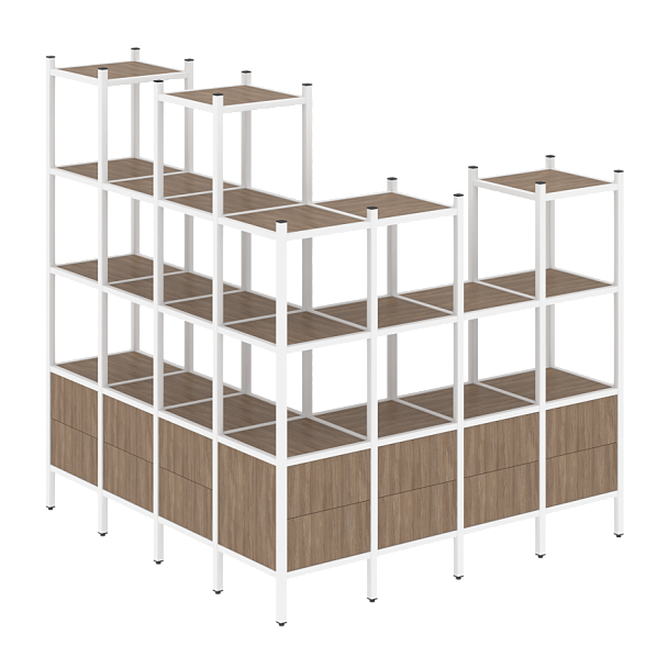 Loft Угловой внешний стеллаж наборный VR.L-55 Дуб аризона/Белый металл 1694*1694*1869 - Вид 1