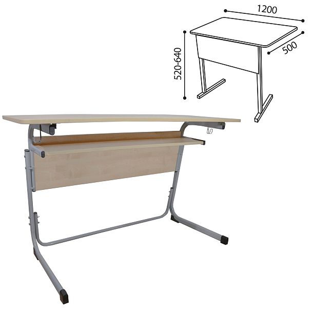 Стол-парта 2-местный регулируемый "Атлант", 1200х500х520-640 мм, рост 2-4, серый каркас, ЛДСП клён - Вид 3
