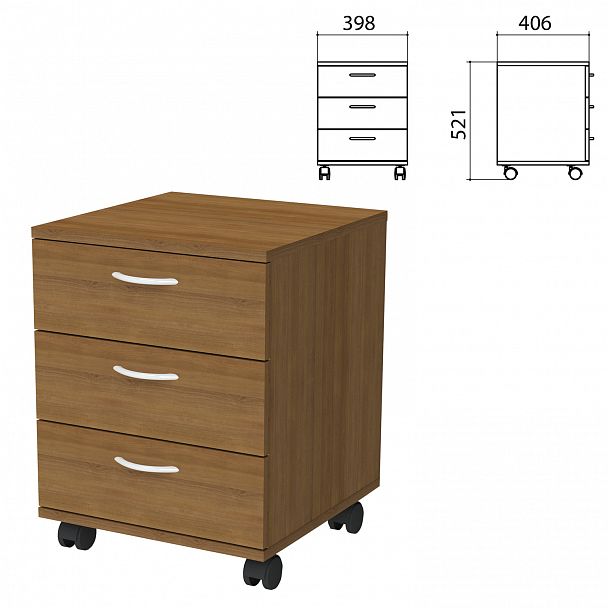 Тумба подкатная "Бюджет", 398х406х521 мм, 3 ящика, орех французский, 402952-190 - Вид 2