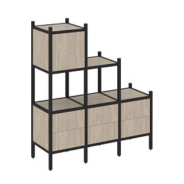 Loft Прямой стеллаж наборный VR.L-12 Дуб аттик/Чёрный металл 1278*446*1458 - Фото предпросмотра