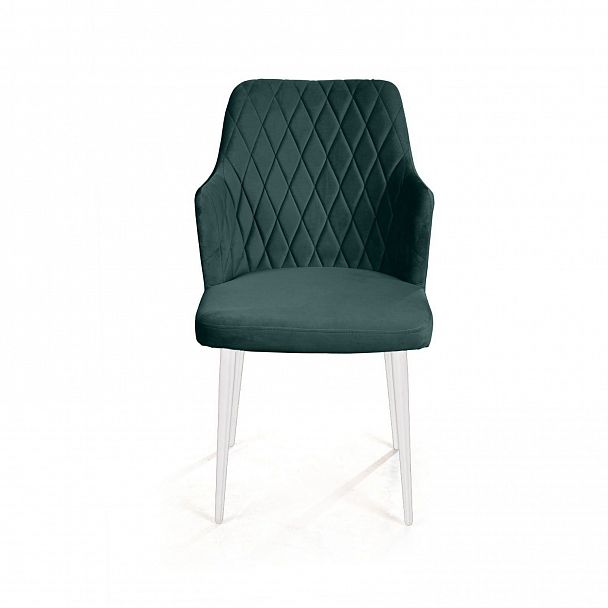 Стул с подлокотниками Hunt ромб, бархат зеленый 19 / белый конус - Вид 2