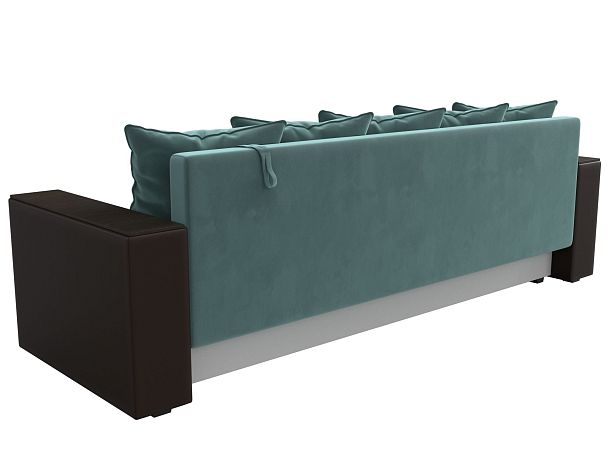 Диван прямой Дубай Лайт полки слева (основа Велюр Бирюзовый, компаньон экокожа коричневая) - Вид 6