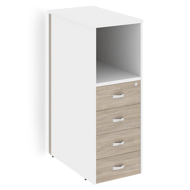 Onix Тумба с подсветкой 4 ящика завершающая, левая O.R-TV-4.S (L) Дуб аттик/Белый бриллиант 436*767*1185 - Вид 1