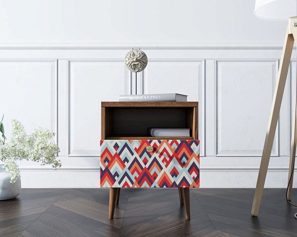 Тумбочка Berber с одним ящиком 2 принт арт BB06/Print_02, разноцветная - Вид 2