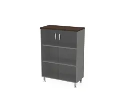 БЕРЛИН / BERLIN Стеллаж закрытый витрина стекло 900х430х1290 Венге/Серый - Фото предпросмотра