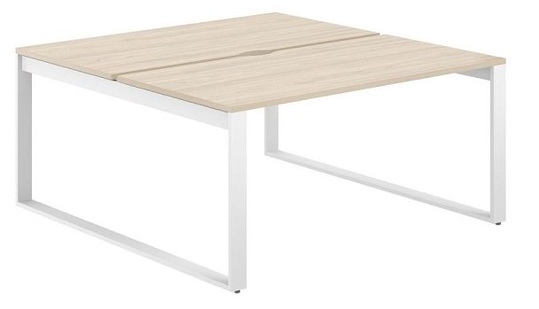 Рабочая станция Allegro 1600х1438х750  / профиль О-образный: 70х20 белый; столешница с вырезом: акация равелло - Вид 1